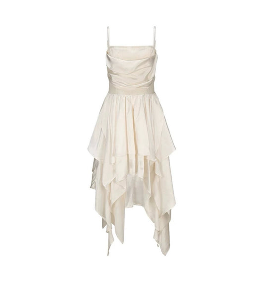 Satin Lace Patchwork Cowl Neck Slip Dress