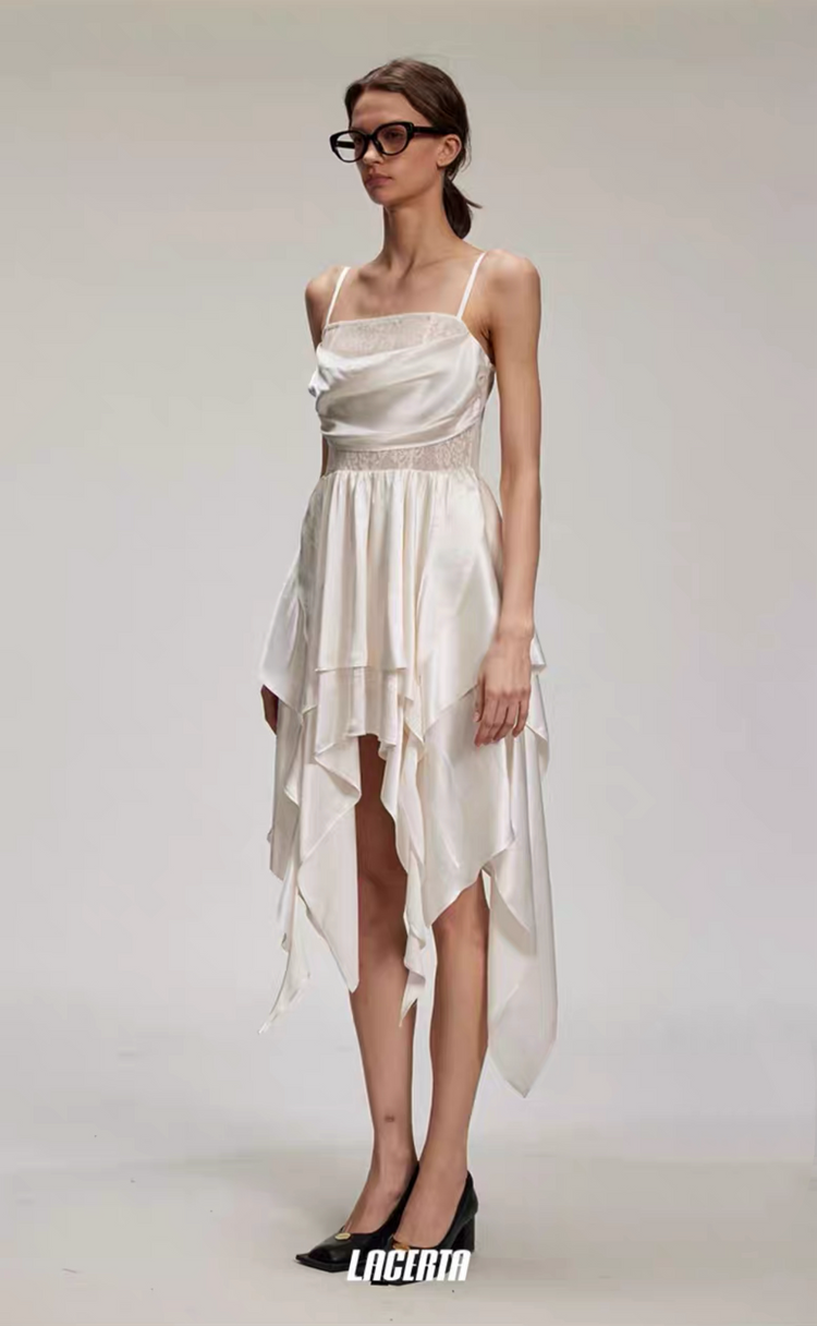 Satin Lace Patchwork Cowl Neck Slip Dress