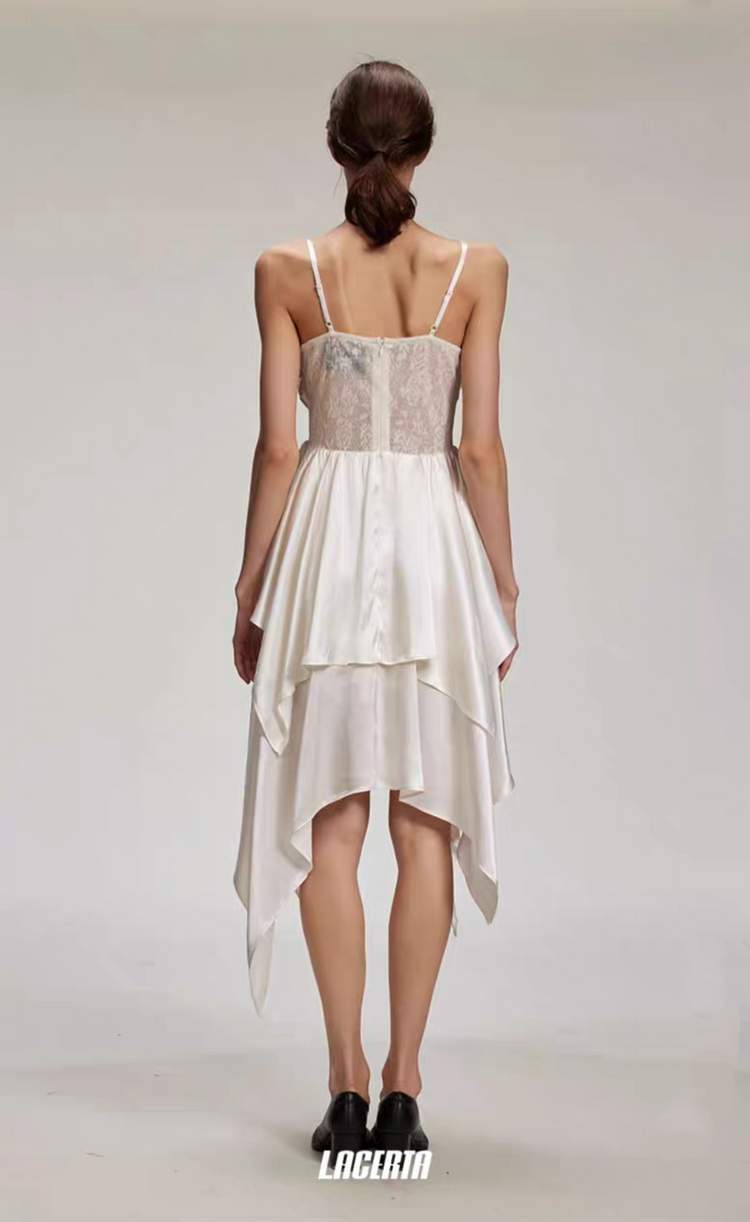 Satin Lace Patchwork Cowl Neck Slip Dress