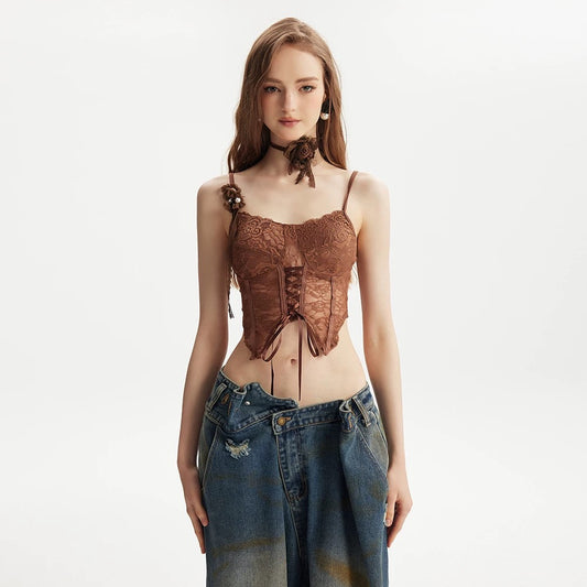 Lace Tie-Up Boned Camisole Top