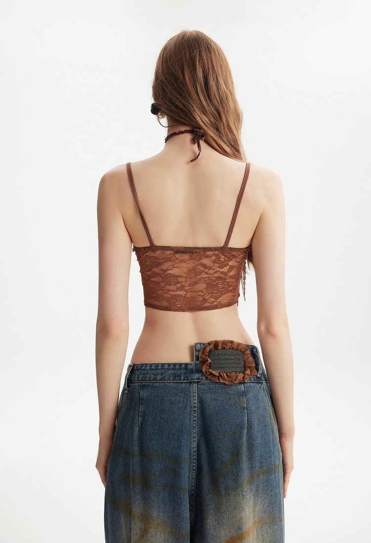 Lace Tie-Up Boned Camisole Top