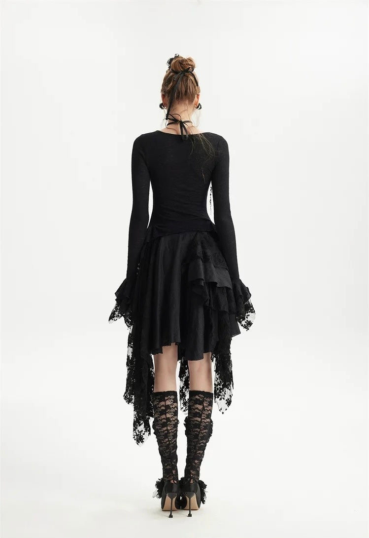 Asymmetrical Hem Lace Skirt