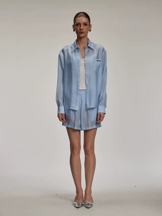 Light Blue Loose Asymmetrical Shirt