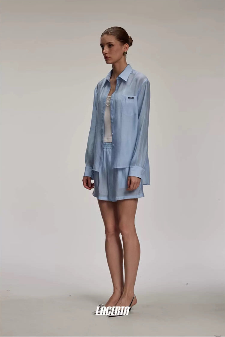 Light Blue Loose Asymmetrical Shirt