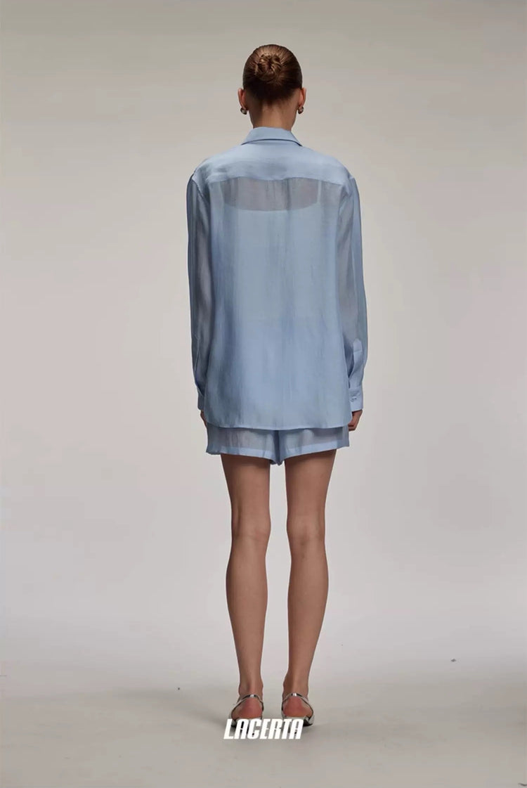 Light Blue Loose Asymmetrical Shirt