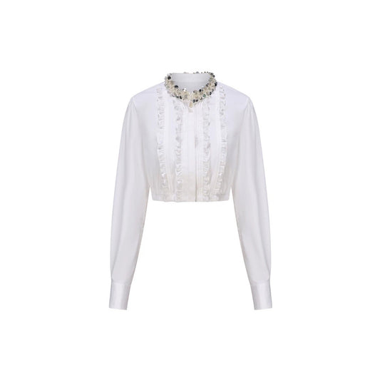 Ruched Tuck Sequin Cropped Shirt