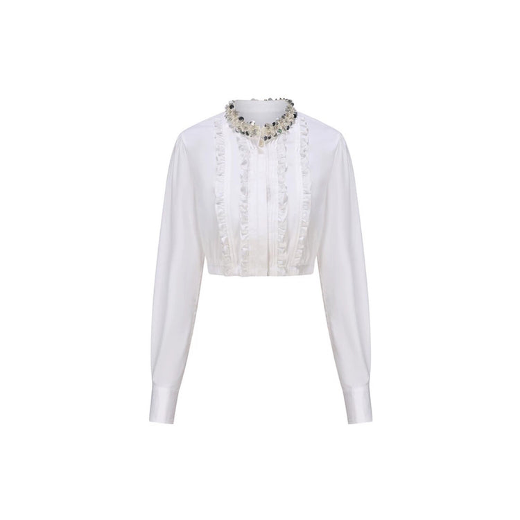 Ruched Tuck Sequin Cropped Shirt