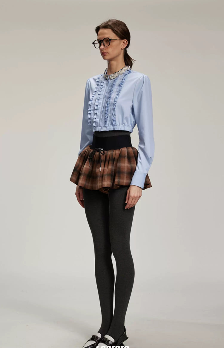 Ruched Tuck Sequin Cropped Shirt