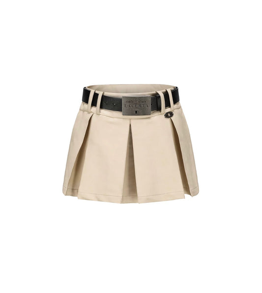 Box Pleat Leather Skirt (with Belt)