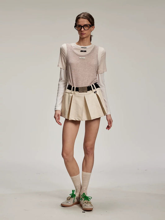 Box Pleat Leather Skirt (with Belt)