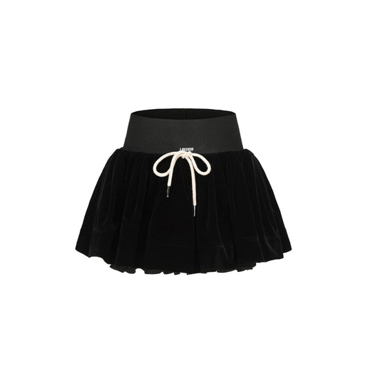 Black Velvet Drawstring Puffy Skort