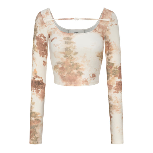 Printed Cropped Jersey Taichi Ring Long Sleeve Top