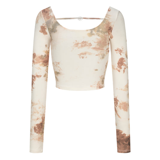 Printed Cropped Jersey Taichi Ring Long Sleeve Top