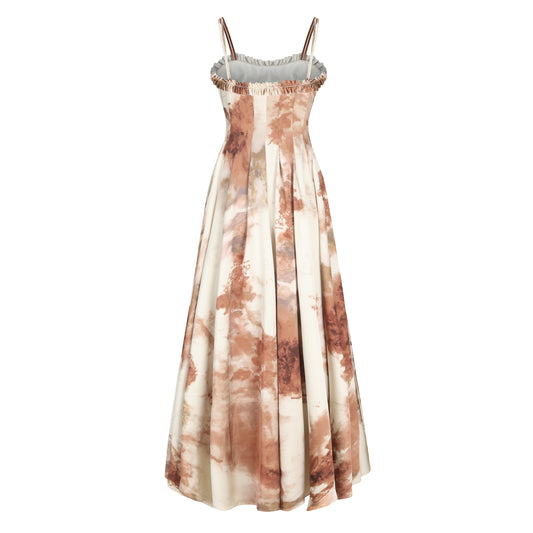 Printed Box Pleats Volume Maxi Dress