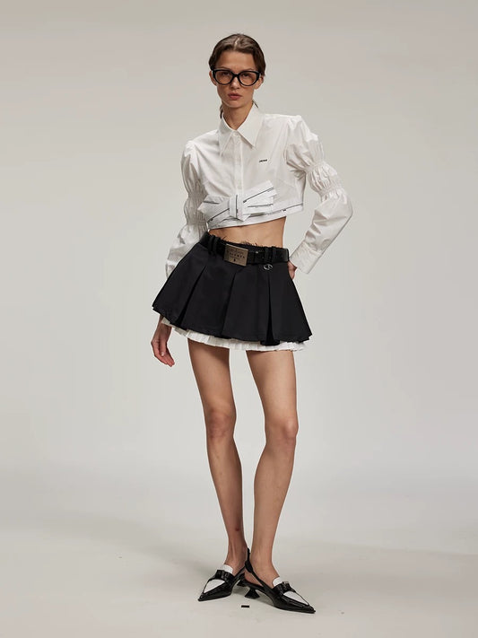 Deconstructed Bow Short Long-Sleeve Shirt