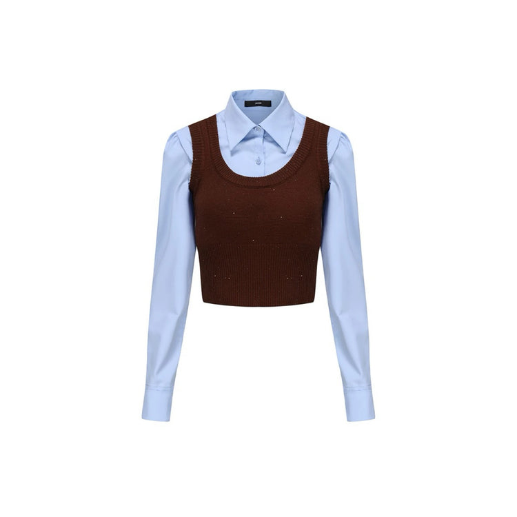 Color-Block Knit Vest with Preppy Style Shirt