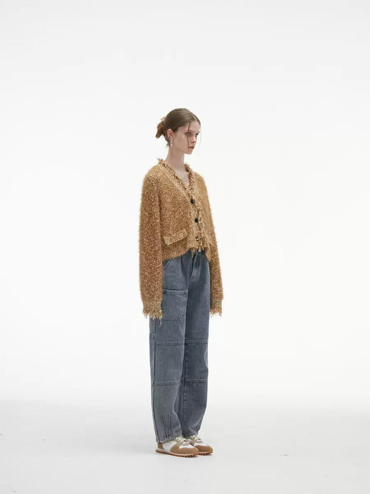 Brown Wheat Ear Fringe Short Cardigan