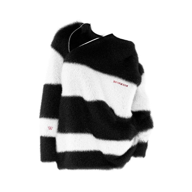 Screening Room - Adjustable Zipper Black and White Striped Sweater