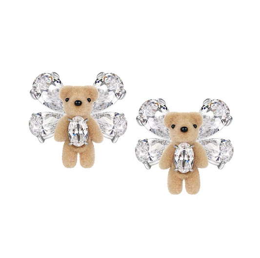 Paradise / Mini Bear Gemstone Bowknot Earrings