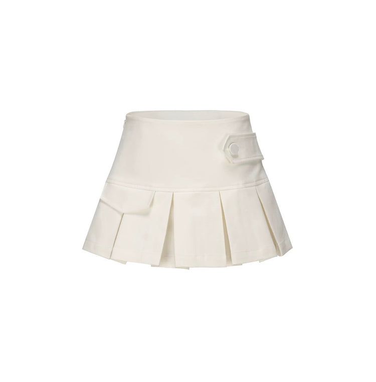 White Low-Rise Pleated Skirt