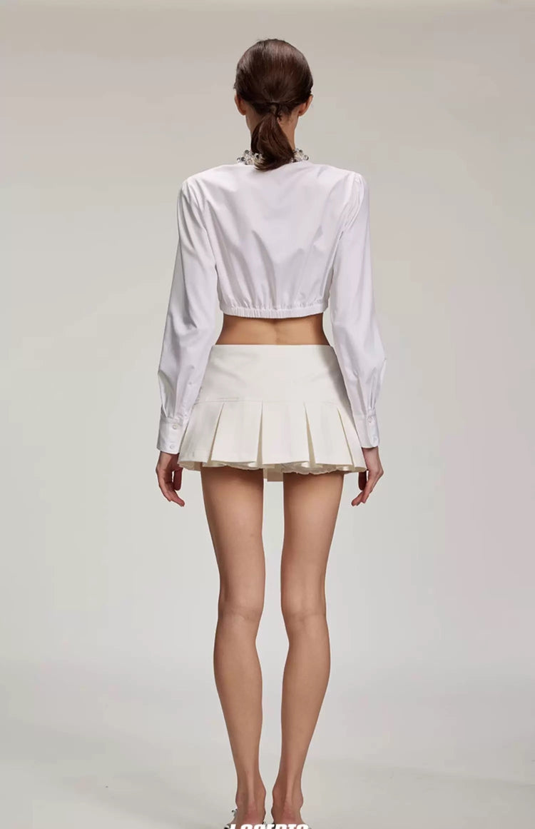 White Low-Rise Pleated Skirt