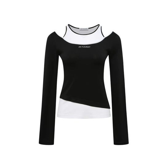 Black And White Color-block Hollow-out Top