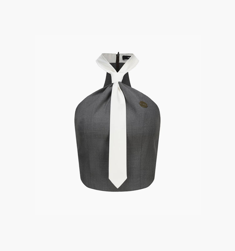 Gray Tie Halter Wool Vest