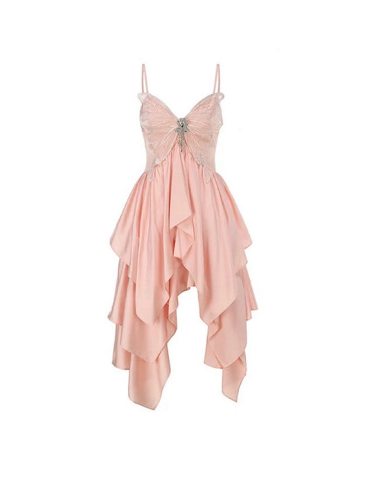 Peach-pink Butterfly Lace Camisole Dress