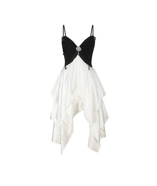 Black And White Butterfly Lace Camisole Dress