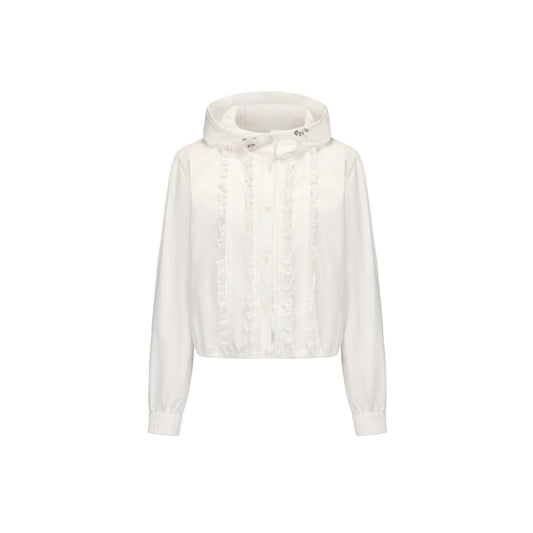 Ruffled Trim Hooded Preppy Shirt