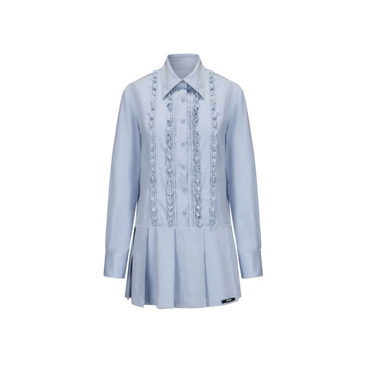 Ruffled Trim Preppy Shirt Dress