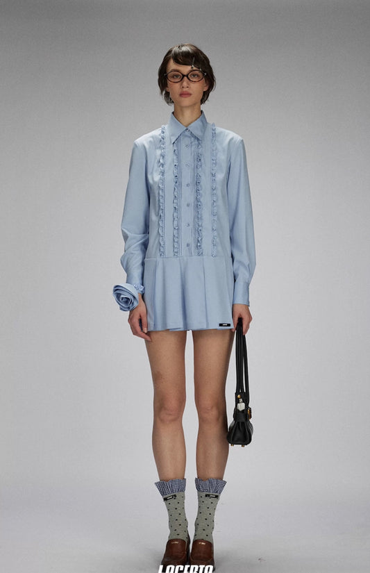 Ruffled Trim Preppy Shirt Dress