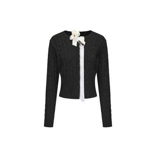 Double Placket Flower Knit Cardigan