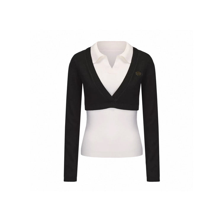 Faux Two-Piece Layered Lapel Sweater