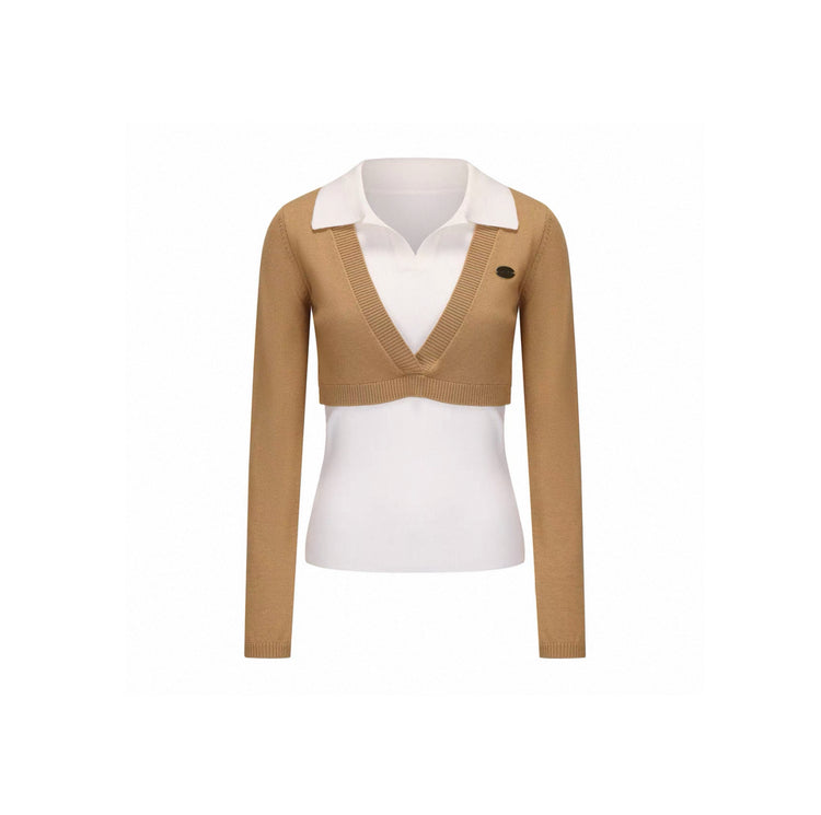Faux Two-Piece Layered Lapel Sweater