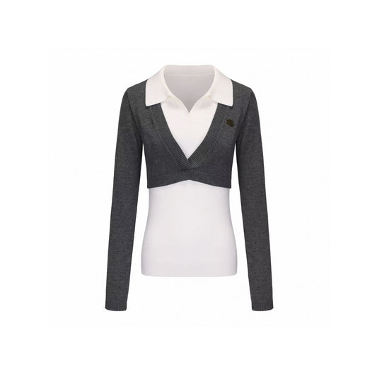 Faux Two-Piece Layered Lapel Sweater