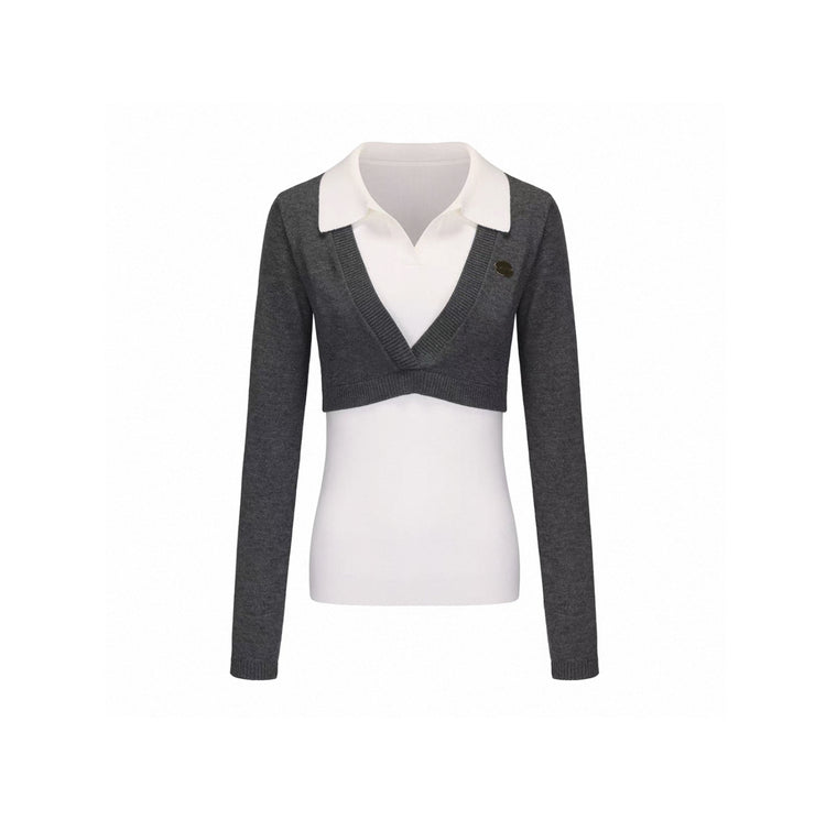 Faux Two-Piece Layered Lapel Sweater