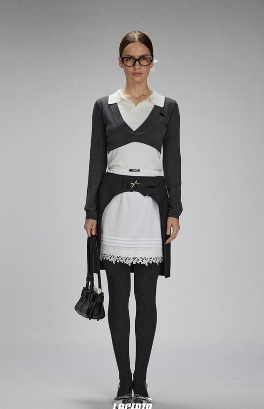 Faux Two-Piece Layered Lapel Sweater