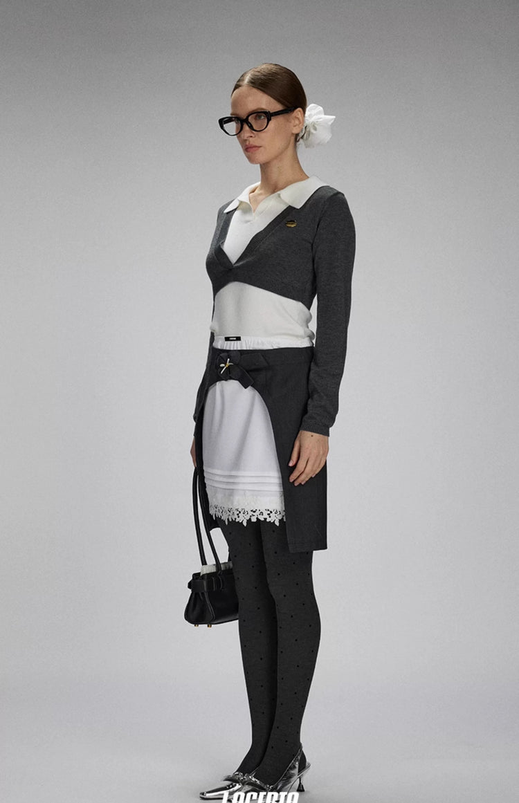 Faux Two-Piece Layered Lapel Sweater