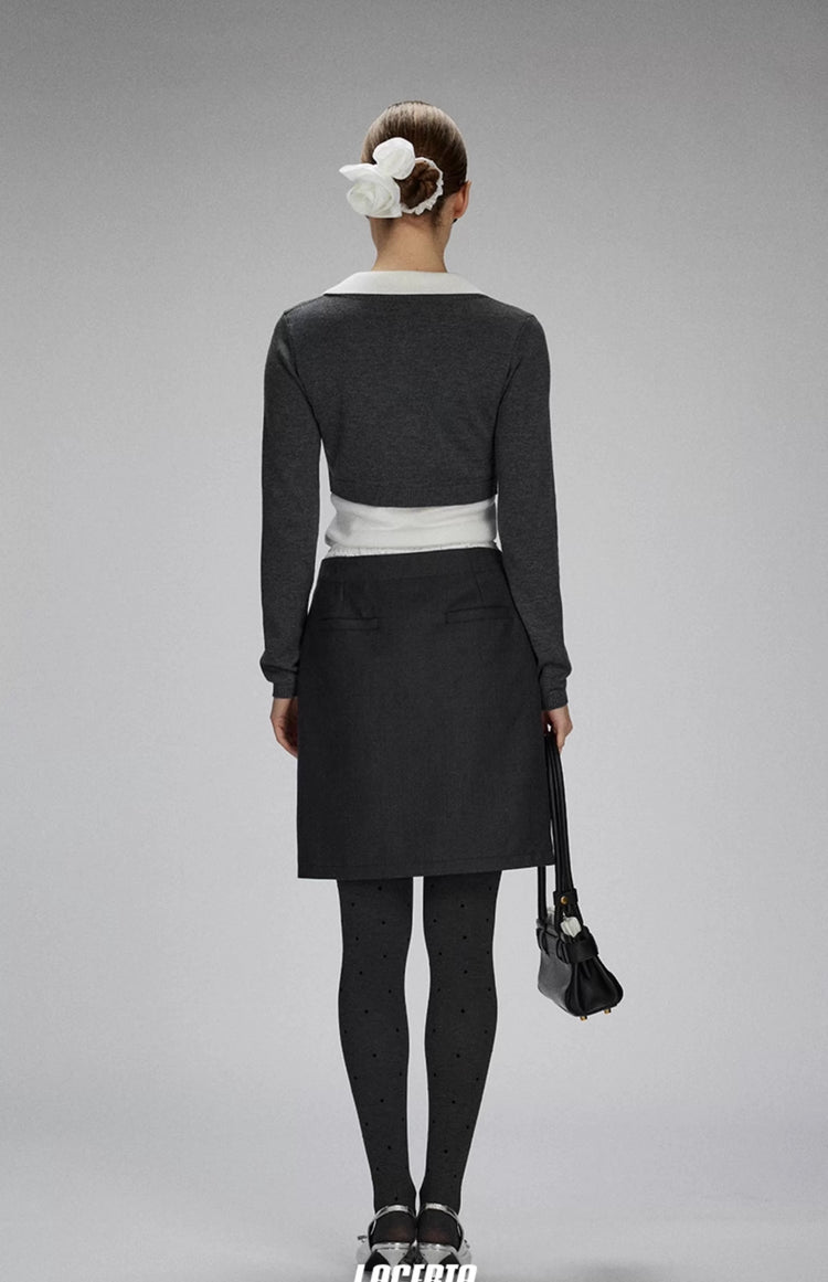 Faux Two-Piece Layered Lapel Sweater
