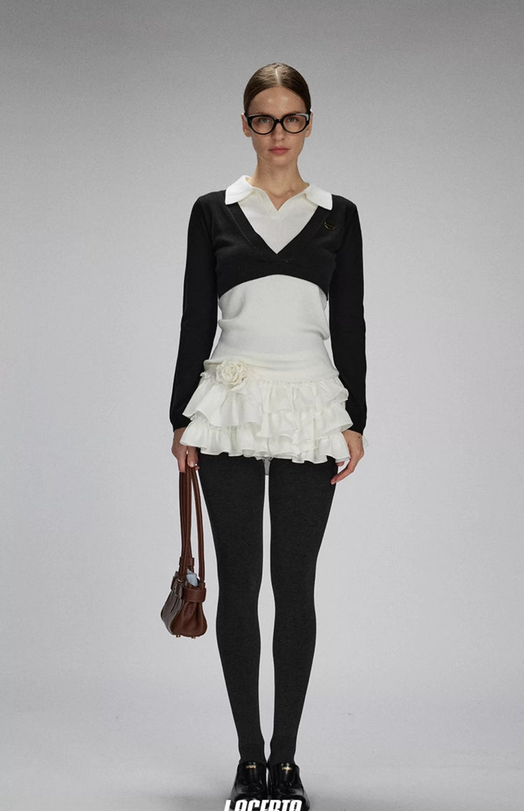Faux Two-Piece Layered Lapel Sweater