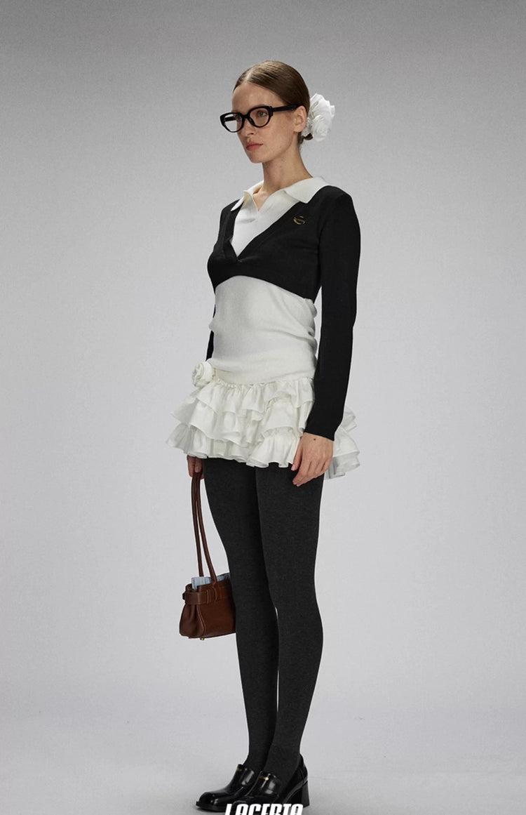 Faux Two-Piece Layered Lapel Sweater