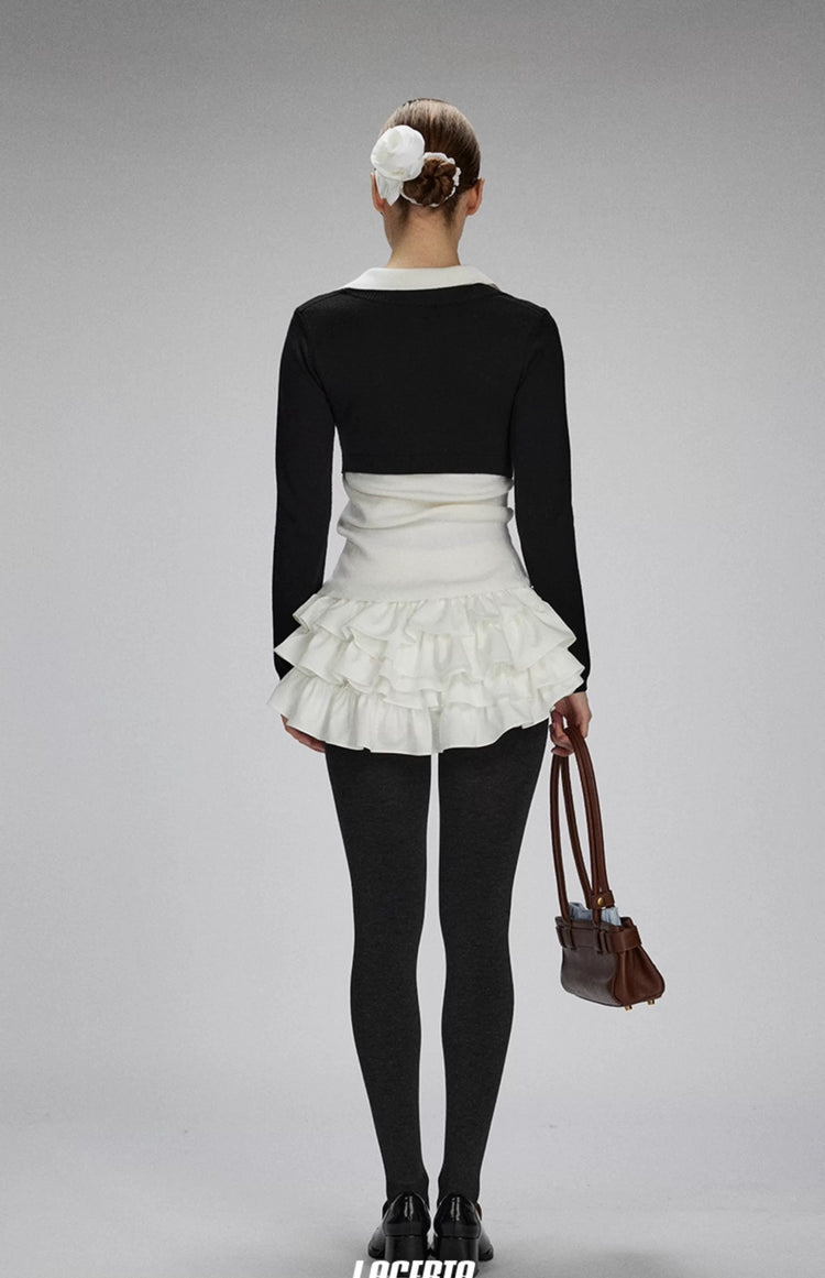 Faux Two-Piece Layered Lapel Sweater