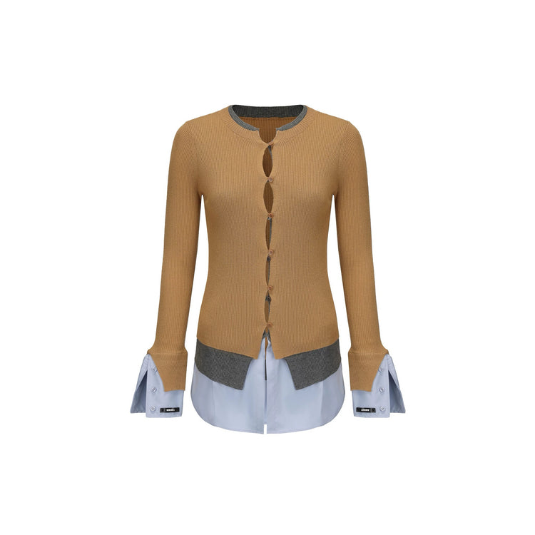 Mesh Panel Faux Two-Piece Cardigan