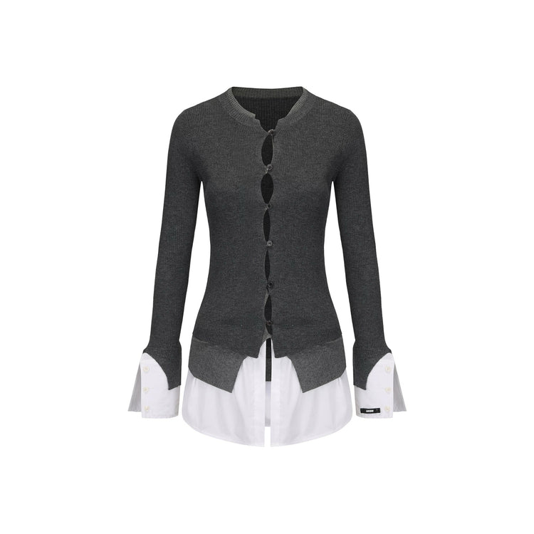 Mesh Panel Faux Two-Piece Cardigan