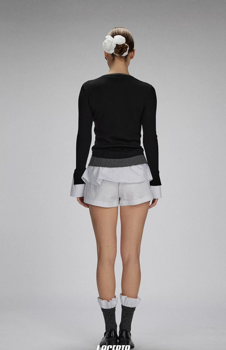Mesh Panel Faux Two-Piece Cardigan