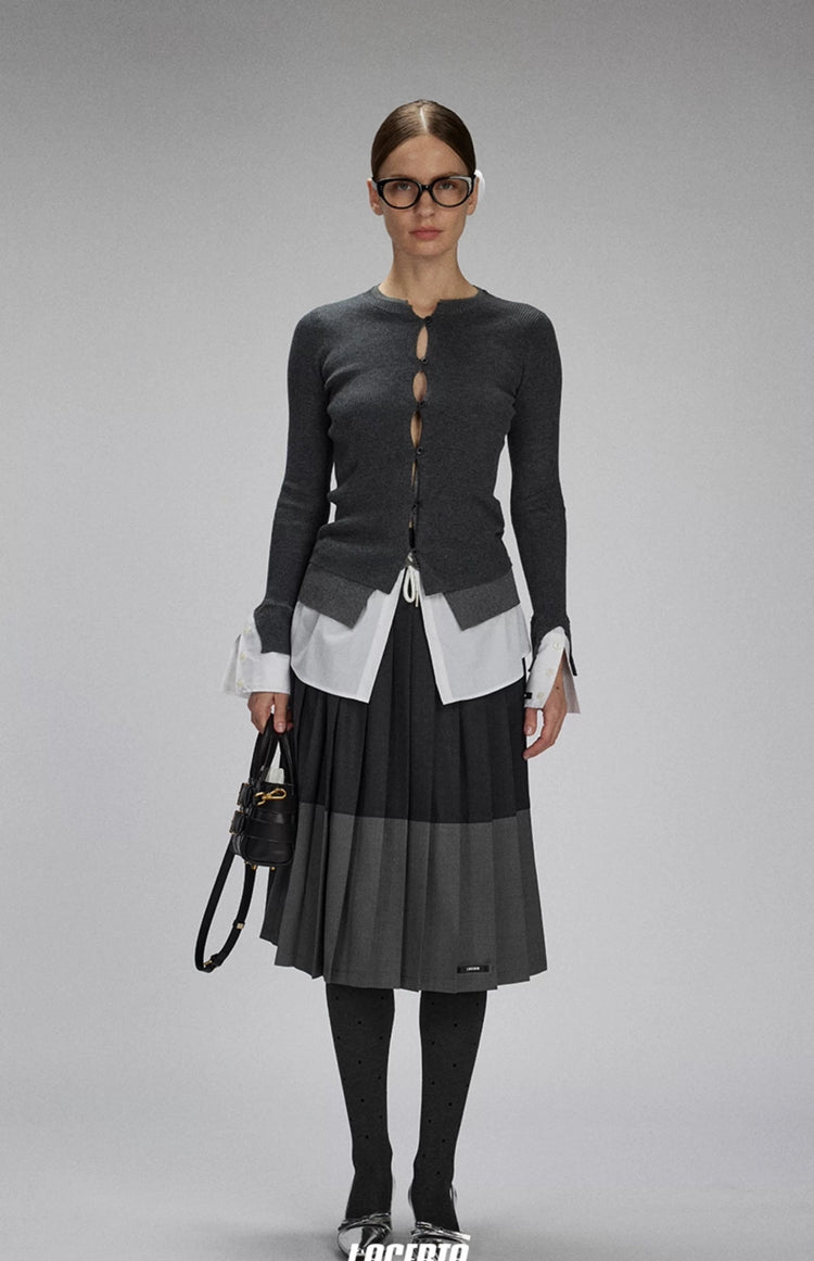 Mesh Panel Faux Two-Piece Cardigan