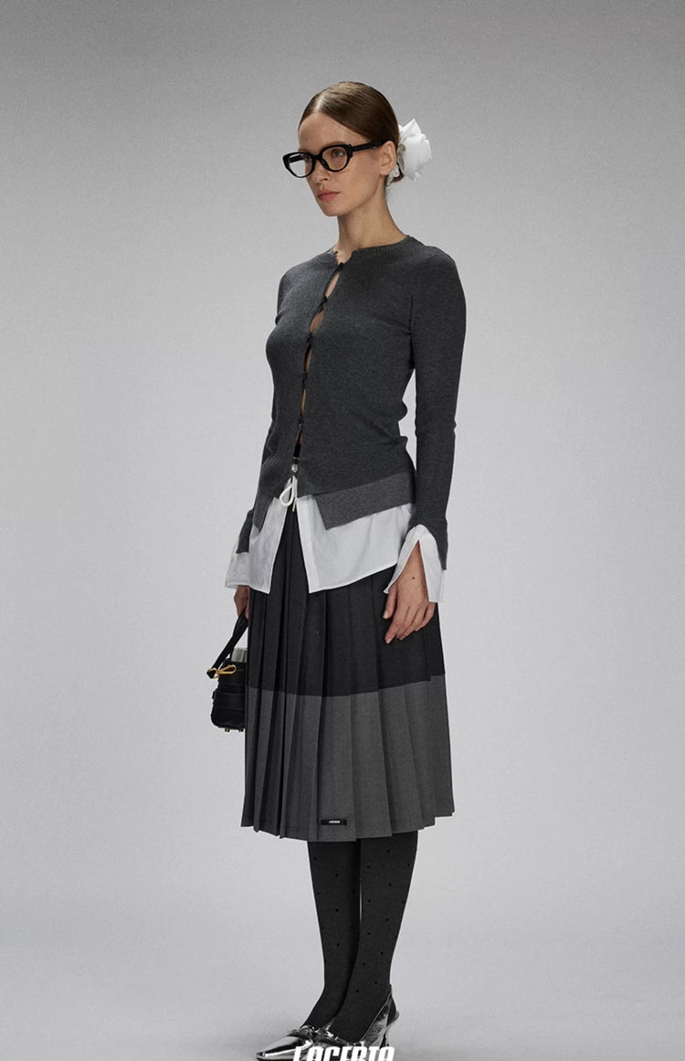 Mesh Panel Faux Two-Piece Cardigan