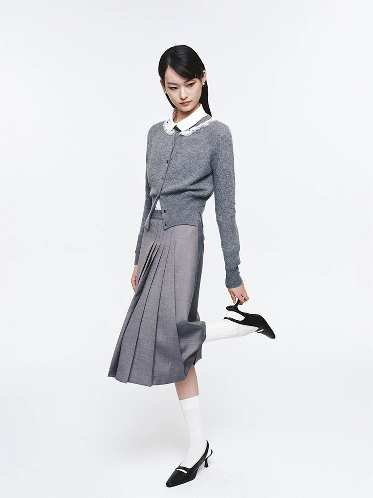 Bow Decor Irregular Pleated Maxi Skirt