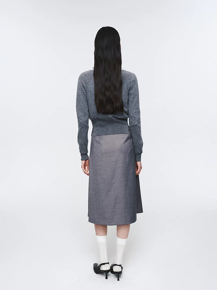 Bow Decor Irregular Pleated Maxi Skirt